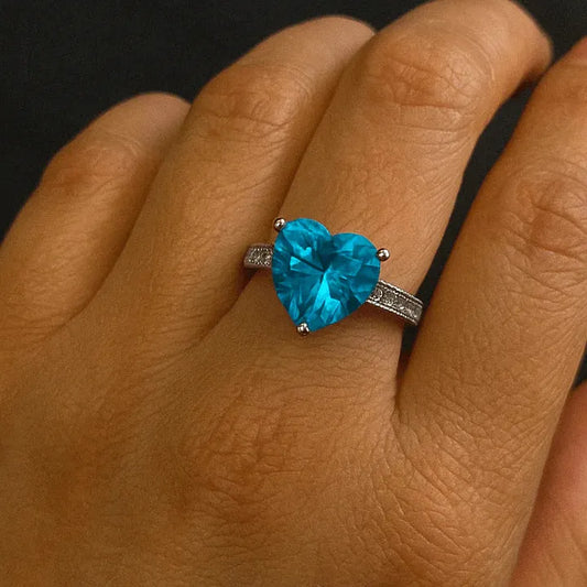 925 Blue Topaz Heart Ring (100% Pure Chandi )